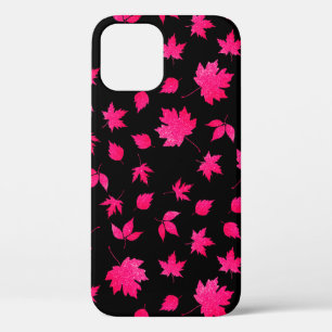 Modern Chic Pink Glitter Maple Leaves Pattern iPhone 12 Pro Case