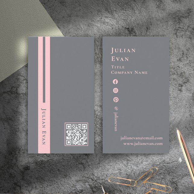 Modern Chic Pink & Grey Scannable QR code Business Card (Modern Chic Pink & Grey Scannable QR code Business Card)