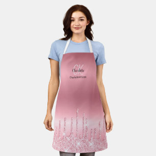 Modern Chic Pink Holographic Glitter Monogram  Apron