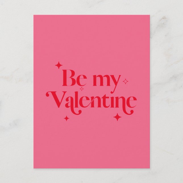 Modern Chic Pink Red Sparkle Be My Valentine Holiday Postcard (Front)