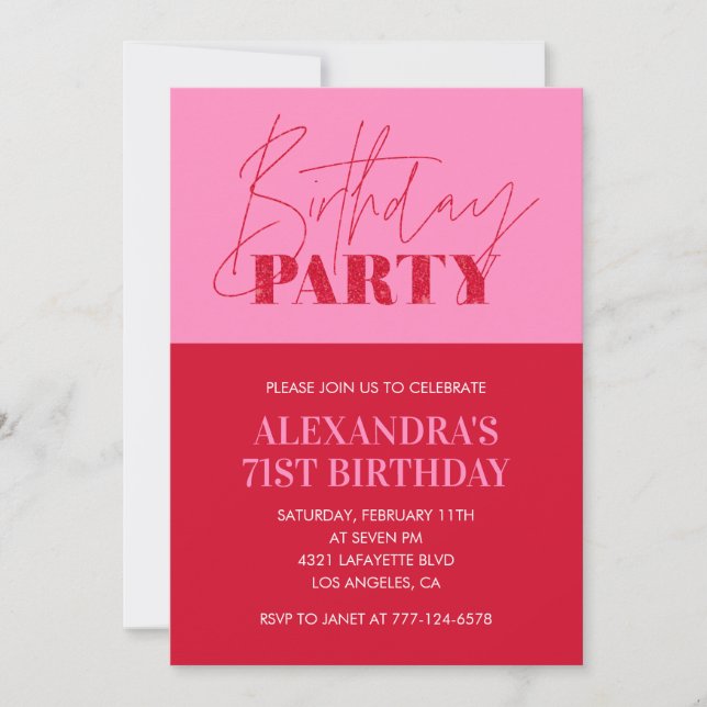 Modern Chic Pink Typography 71st birthday Party Invitation (Front)