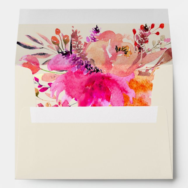 Modern Chic Pink Watercolor Floral Elegant Wedding Envelope (Back (Bottom))