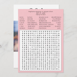 Modern Chic Pink Wedding Word Search Save Date Invitation