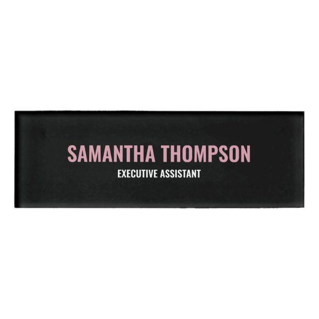 Modern Chic Pink, White & Black Name Tag (Front)