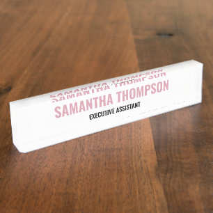 Modern Chic Pink, White & Black Nameplate