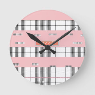   Modern Chic Plaid Black and Pink  Wall Clock