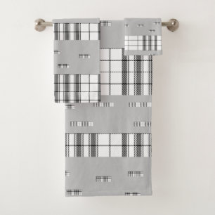 Modern Chic Plaid Black and White Bath Towel Set