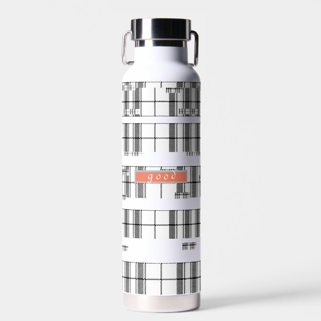  Modern Chic Plaid  Black and White Water Bottle (Front)