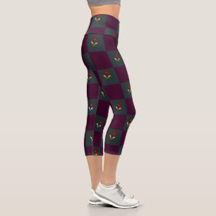 Modern Chic Plaid With Flower Capri Leggings