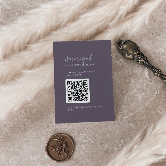 Modern Chic Plum Purple QR Code RSVP Enclosure Card (Creator Uploaded)