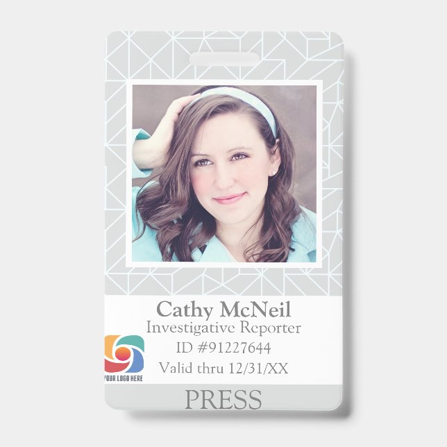Modern Chic Press Reporter Photographer Staff ID Badge (Front)