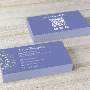 Modern Chic Professional Social Media QR Code Blue Business Card