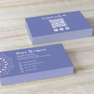 Modern Chic Professional Social Media QR Code Pink Business Card