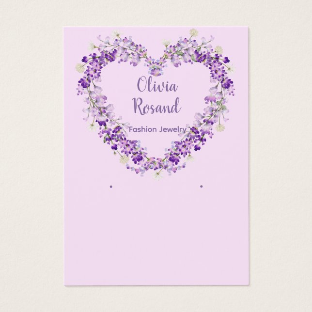 Modern chic purple floral earring display card (Front)