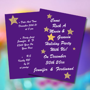 Modern Chic Purple Gold Star Groovy Holiday Party Invitation