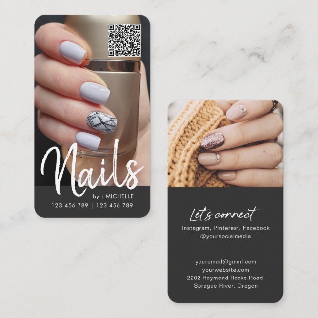 Modern chic QR code photo business card for nails (Front/Back)
