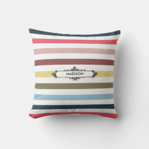 Modern Chic Rainbow Stripes With Elegant Name Cushion