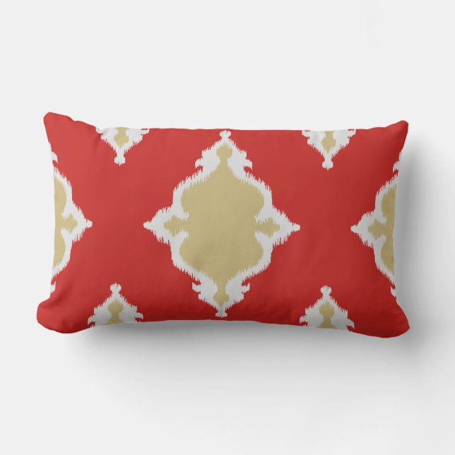 Modern chic red and gold ikat pillow (Front)