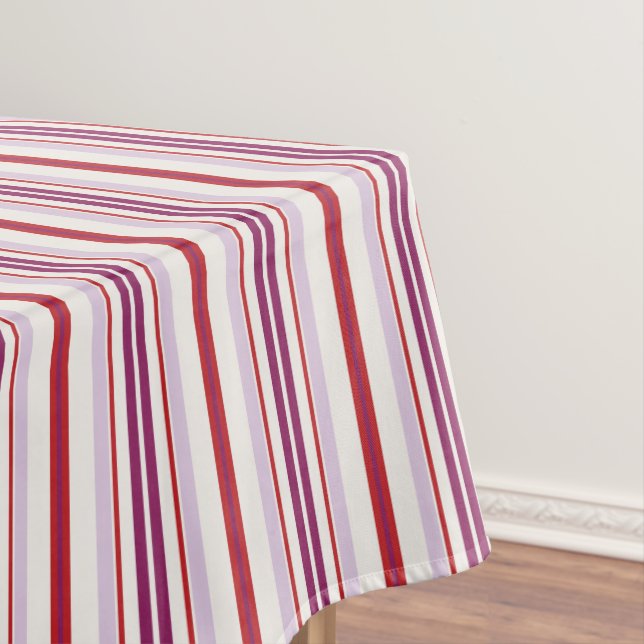 Modern chic red and purple stripes fabric tablecloth (In Situ)