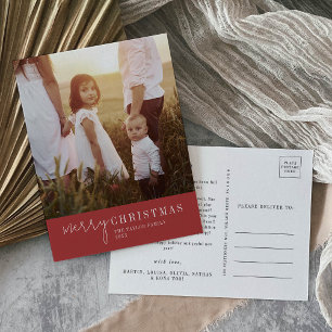 Modern Chic   Red Christmas Photo Year in Review Holiday Postcard