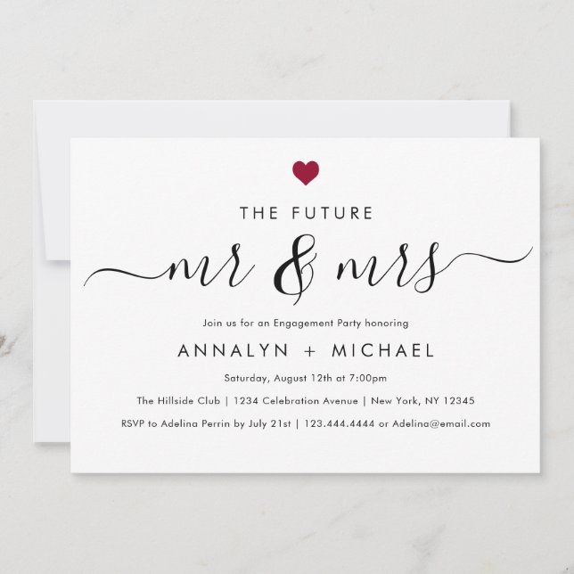 Modern Chic Red Heart Future Mr and Mrs Engagement Invitation (Front)