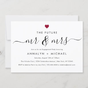 Modern Chic Red Heart Future Mr and Mrs Engagement Invitation