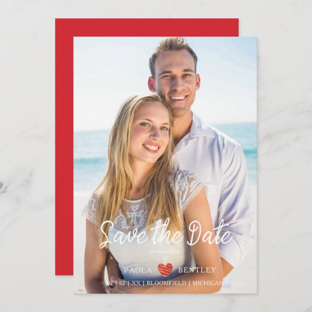 Modern Chic Red Heart Photo Couple Wedding (Front/Back)