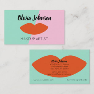 Modern Chic Red Lips Beautician Minimal Mint Business Card