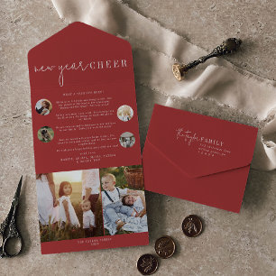 Modern Chic   Red New Year Cheer Multi Photo All In One Invitation