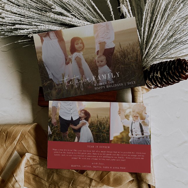 Modern Chic | Red Photo Overlay Family News Holiday Card (Creator Uploaded)