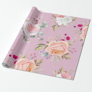 modern chic red,pink floral wrapping paper
