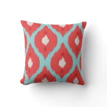 Modern chic red turquoise ikat pillow