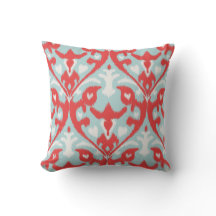 Modern chic red turquoise ikat pillow
