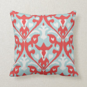 Modern chic red turquoise ikat pillow