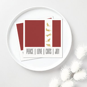 Modern Chic Red White and Gold Cat Lover Christmas Napkin