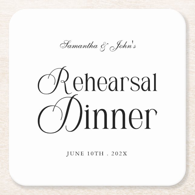  Modern Chic Rehearsal Dinner Square Paper Coaster (Front)