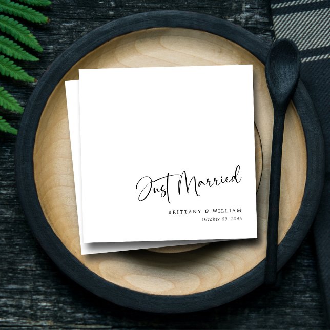 Modern Chic Romantic Script Just Married Wedding Napkin (Modern Chic Romantic Script Just Married Wedding Napkins)