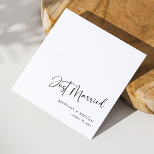 Modern Chic Romantic Script Just Married Wedding Napkin