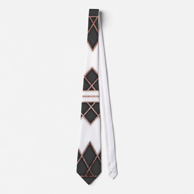Modern Chic Rose Gold Black and White Triangles Tie (Front)