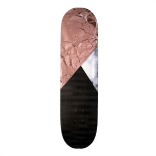 Modern Chic Rose Gold Black Marble Geometric Skateboard