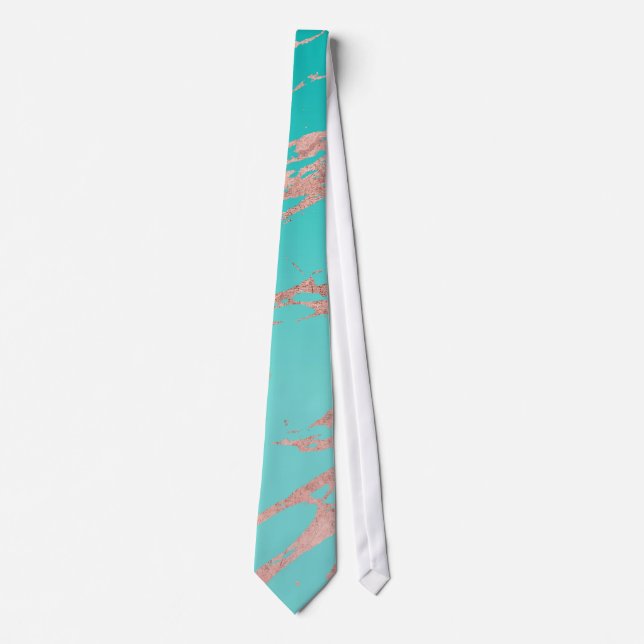 Modern Chic Rose Gold Blue Marble Tie (Front)