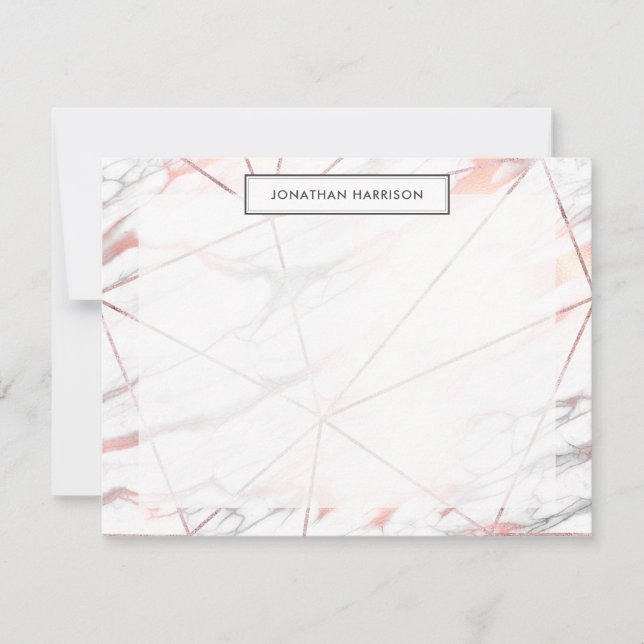 Modern Chic Rose Gold Copper Grey Geometric Marble Card (Front)