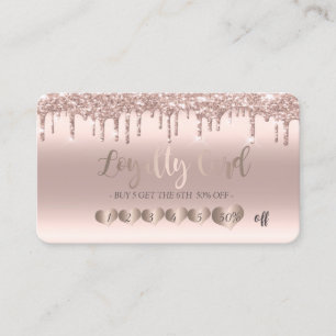 Modern Chic Rose Gold Hearts Glitter Drips Loyalty Card