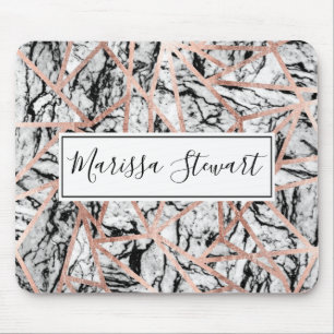 Modern Chic Rose Gold Marble Geometric Triangles Mouse Mat