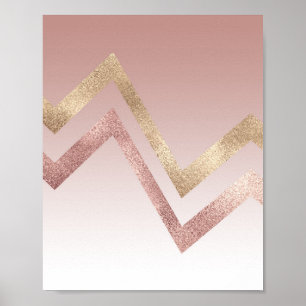 Modern Chic Rose Gold Pink Chevron Gradient Poster