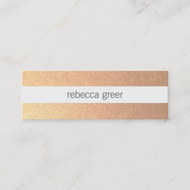Modern Chic Rose Gold Striped Pattern Beauty Mini Business Card (Front)