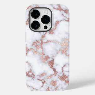 Modern Chic Rose Gold White Marble Stone Pattern Case-Mate iPhone 14 Pro Case