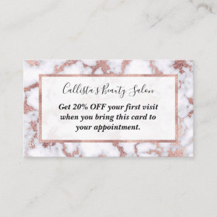 Modern Chic Rose Gold White Marble Stone Pattern Discount Card