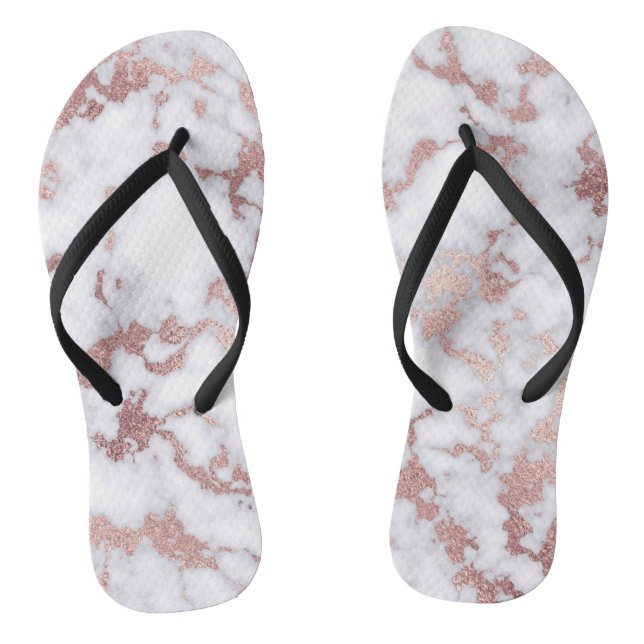 Modern Chic Rose Gold White Marble Stone Pattern Flip Flops (Footbed)