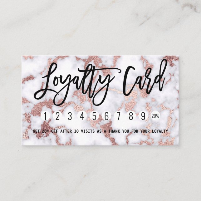 Modern Chic Rose Gold White Marble Stone Pattern Loyalty Card (Front)